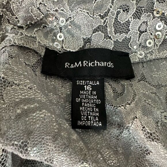 R&M Richards Silver Sequin Floral Lace Cardigan Bolero Womens 16 Fairy Glam - Picture 4 of 9